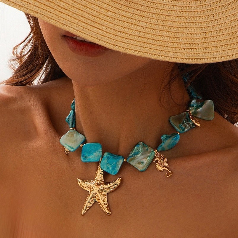 Sea Star short blue necklace