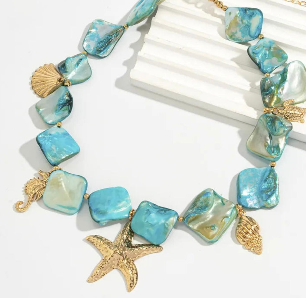 Sea Star short blue necklace