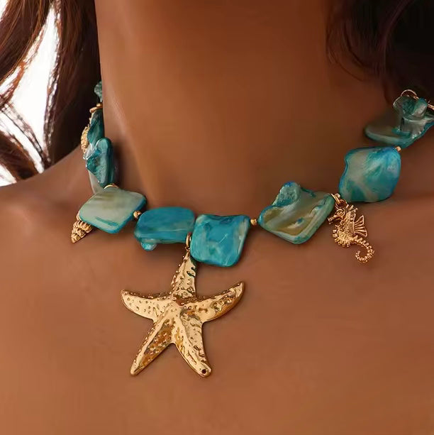 Sea Star short blue necklace