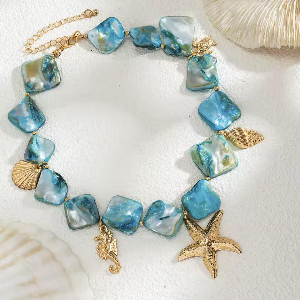 Sea Star short blue necklace