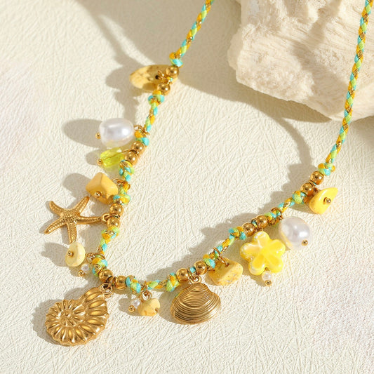 Yellow knitted necklace